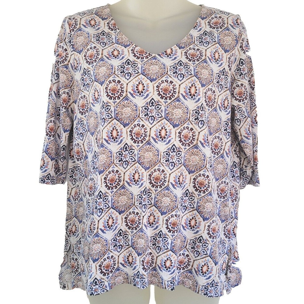 J.Jill Petite Small Blouse Geometric Floral Pattern Cotton Rayon Blend Excellent